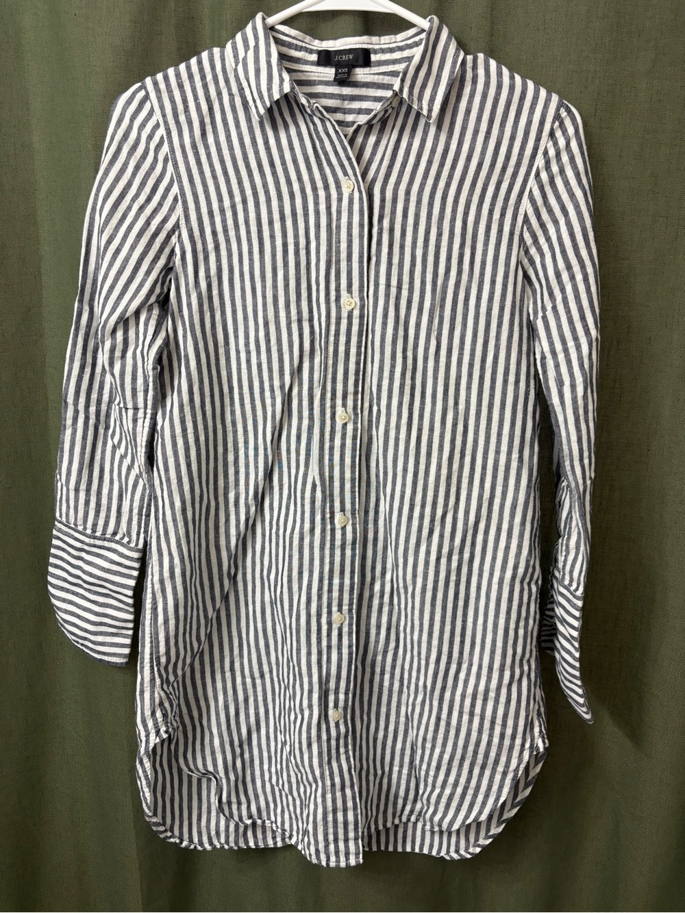 J. Crew Women’s Striped Linen Button-Up Shirt - White & Navy